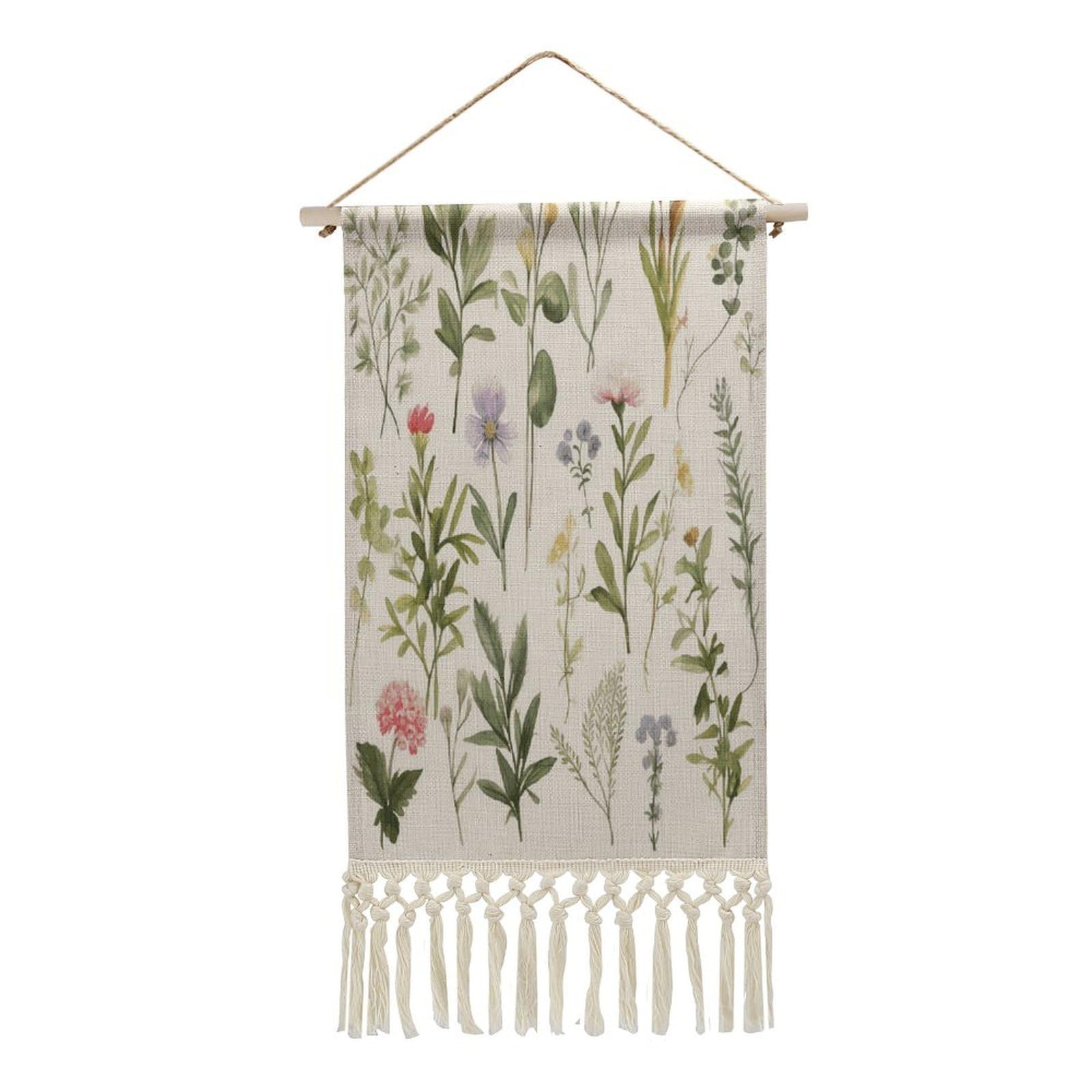 Adfgyerh Style Season Watercolors Of Herbs Flowersb Tapestry With Tassels Cotton And Linen Hanging Posters, Wall Art For Travel Gift, Wall Tapestry For Office Home Decor Bedroom Living Room Decor