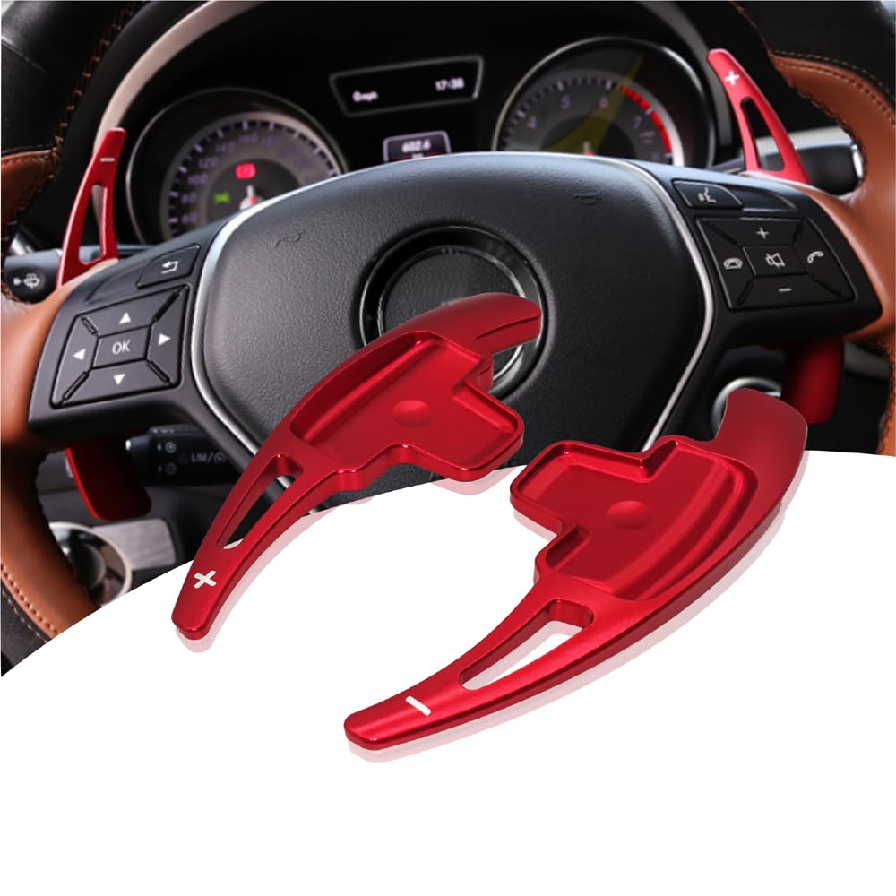 Aluminum-Alloy Steering Wheel Paddle Shifter Extension Compatible with Mercedes Benz A B E GLA GLK SLK M GL Class (Model A-Red)