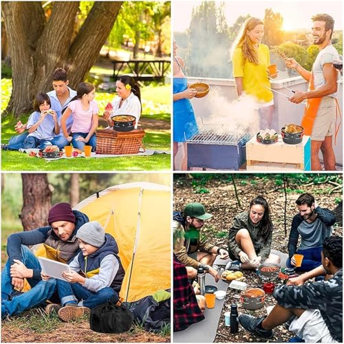 Image of Camping Cookware Set, 11 Pcs Mess Kit, Non-Stick Pot, Pan and Kettle, Foldable Handles, Lightweight, for Camping, Hiking, Travel and Festivals,Multicolour,Pack of 1