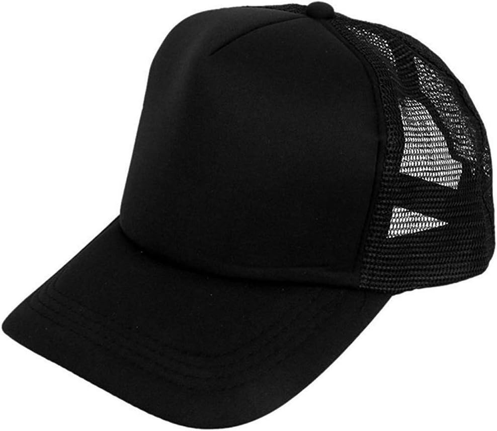 KrystleGirl's Black Adjustable Mesh Baseball Cap Trucker Hat Half net Plain Curved Visor Hat Black - Half Net - DHOOM