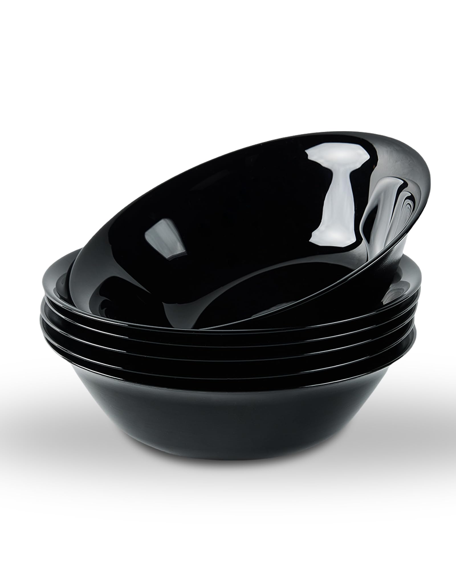 LaGlint Set di 6 Ciotole per Cereali 473ml, Vetro Opale Nero, 16,5cm - Ciotole Rotonde Adatte a Zuppa, Insalata, Riso, Lavastoviglie e Microonde