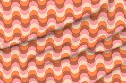 Miniatura 5 de Spoonflower Tela  Onda vintage retro espiral naranja rosa geométrico impreso en pétalo, tela de algodón distintiva cuarto gordo  costura acolchado