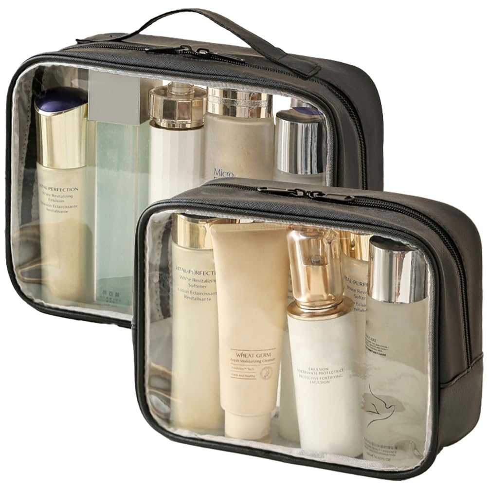 kamumanni Clear Toiletry Bag, Transparent Carry on Toiletry Bag, Clear Liquid Toiletry Bag for Lotions, Cosmetics, Waterproof PVC Cosmetic Case with