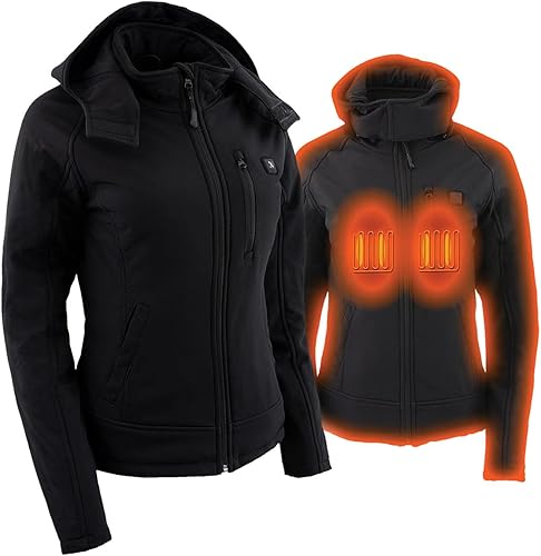 Nexgen Heat NXL2767SET - Chaqueta térmica con volantes y capucha desmontable para mujer, color negro, con pila