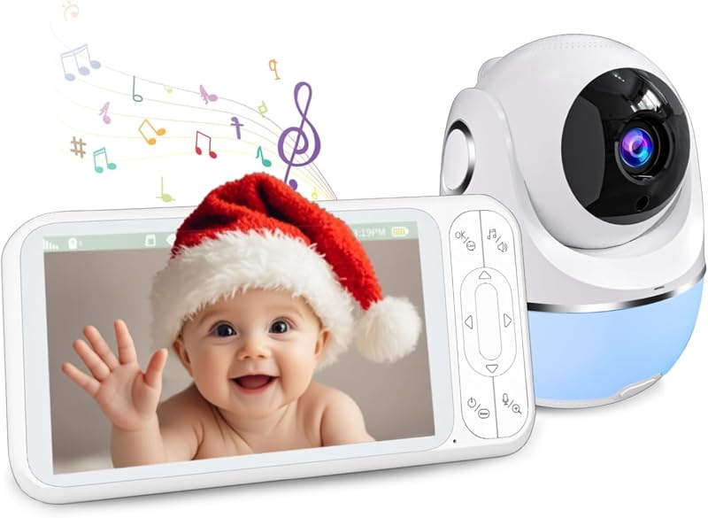 Buradin 1080P Baby Monitor No WiFi, Pan Tilt 4X Zoom 5000mAh Battery Video Baby Monitor with Camera and Audio, 2-Way Talk, Night Vision, VOX, 1200FT