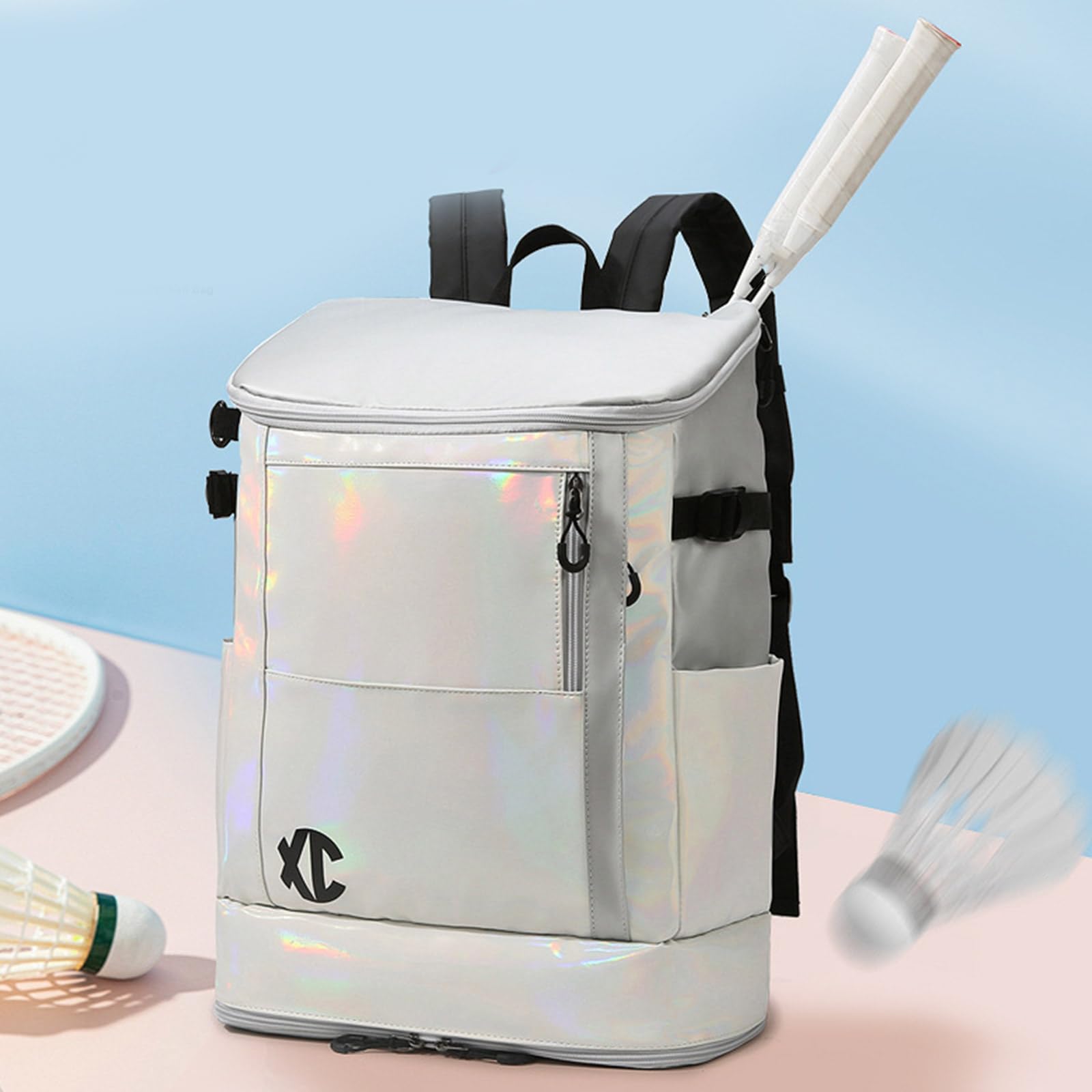 Leichter Sportrucksack Für Tenniszubehör Tasche Aus Oxford Stoff Mit Mehreren Fächern Atmungsaktiven Riemen Und Seitlichen Netzhaltern Tasche Für Tennis Badminton Ausrüstung