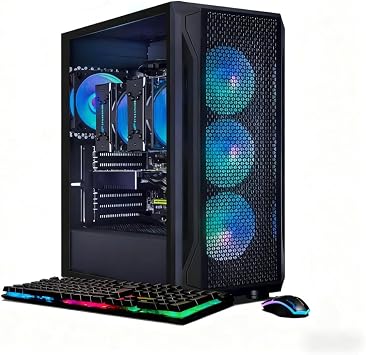 STGAubron Dual CPU Gaming PC Desktop, Dual Intel i7 Xeon E5 up to 3.7G, Radeon RX 580 8G, 16GB DDR4, 1TB SSD, WiFi 6, BT 5.0, RGB Fan x4, Windows 11 Pro