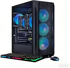 STGAubron PC Desktop para jogos de CPU dupla, Intel i7 Xeon E5 duplo até 3,7G, Radeon RX 580 8G, 16GB DDR4, 1TB SSD, 600M WiFi, BT 5.0, RGB Fan x4, Windows 11 Home