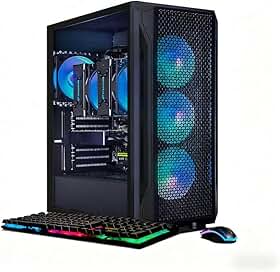 STGAubron PC Desktop para jogos de CPU dupla, Intel i7 Xeon E5 duplo até 3,7G, Radeon RX 580 8G, 16GB DDR4, 1TB SSD, 600M WiFi, BT 5.0, RGB Fan x4, Windows 11 Home