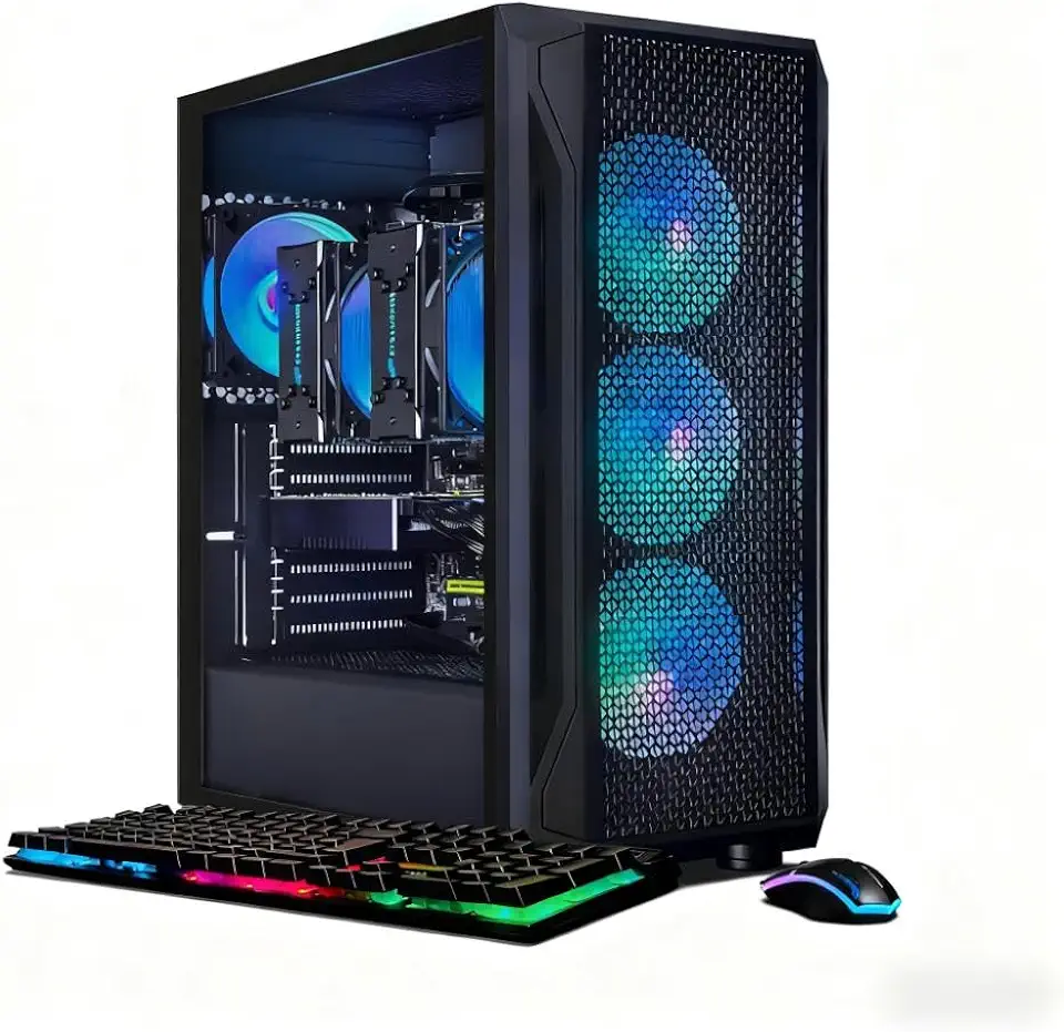 STGAubron PC Desktop para jogos de CPU dupla, Intel i7 Xeon E5 duplo até 3,7G, Radeon RX 580 8G, 16GB DDR4, 1TB SSD, 600M WiFi, BT 5.0, RGB Fan x4, Windows 11 Home