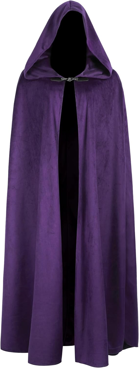 JPXH Medieval Cloak with Hood Renaissance Cape for Men and Women Halloween Costume