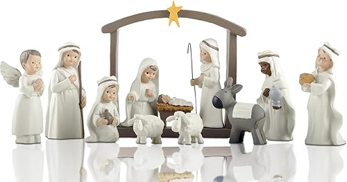 Juego de 12 figuras pequeñas para la escena de la natividad, regalos religiosos, momentos preciosos de Navidad, pesebre para niños, estilo rústico