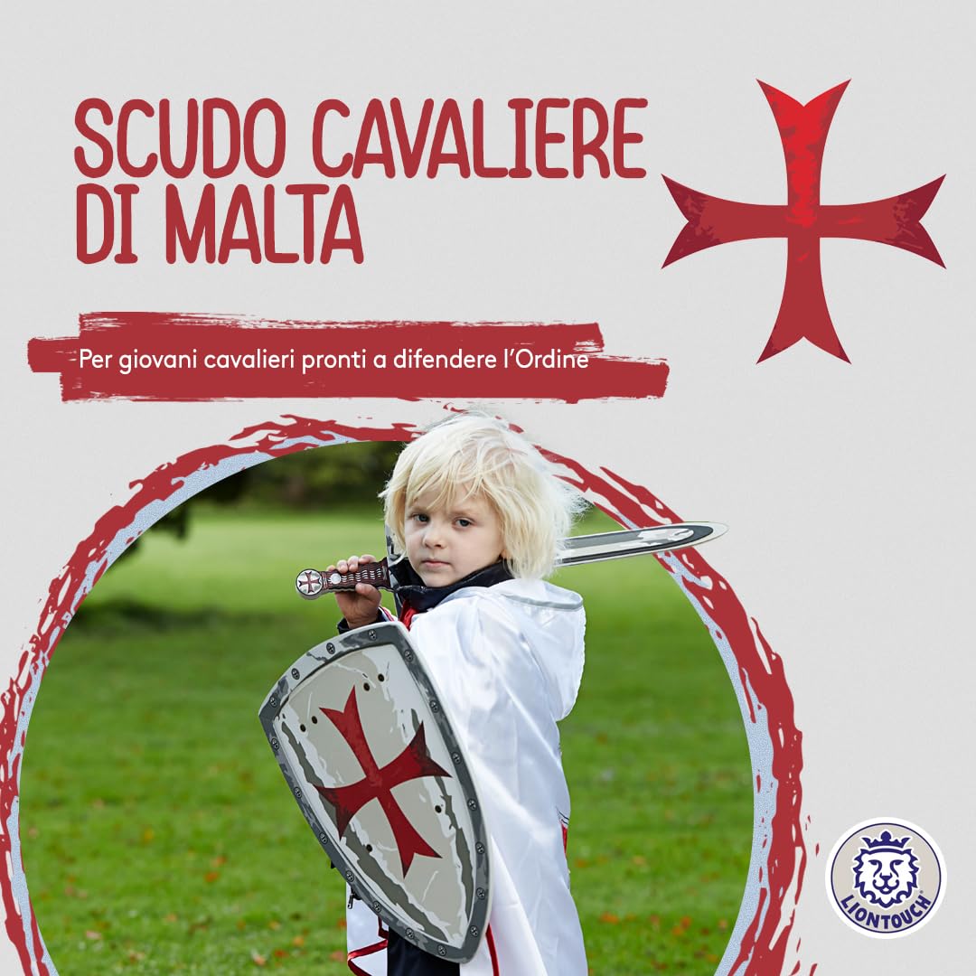Liontouch - Scudo Cavaliere di Malta - età 3-8 Anni | Arma Giocattolo Medievale in Gommapiuma con Croce di Malta Rossa per Giochi di Ruolo | Accessorio Sicuro per Battaglie, Travestimenti e Costumi