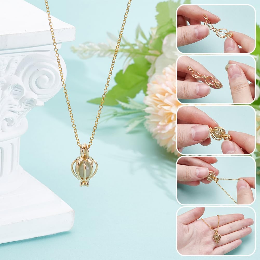 50pcs Pearl Cage Locket Pendants Stone Crystal Holder Hollow Cage Locket Charm Beads Essential Oil Diffuser Pendant for DIY Charms Bracelet Necklace Jewelry Making Crafts - Image 3