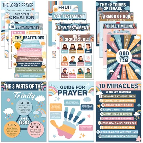 Pajean 16pcs Boho Bible Posters for Classroom Sunday School Decor