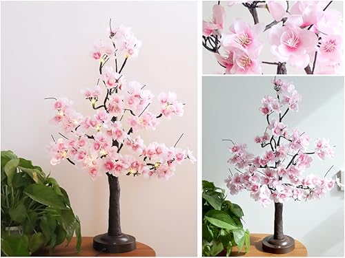 Miniatura 2 de Lámpara de árbol de flor de cerezo preiluminada rosa de 18 pulgadas, árbol de flores de durazno iluminado con 8 modos y temporizador USB o batería