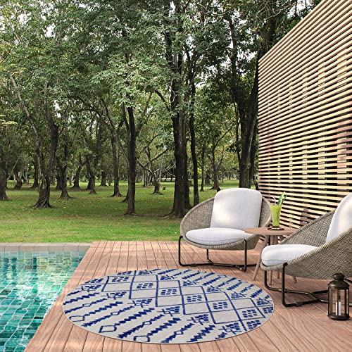 Image of Leick Home Cusp Outdoor Area Rug, 5'3 inch Round, Gray, Blue