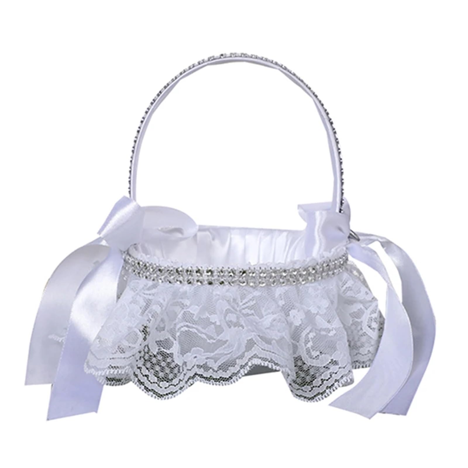 Wedding Petal Confetti Basket, White Lace Flower Basket for Wedding(White6)