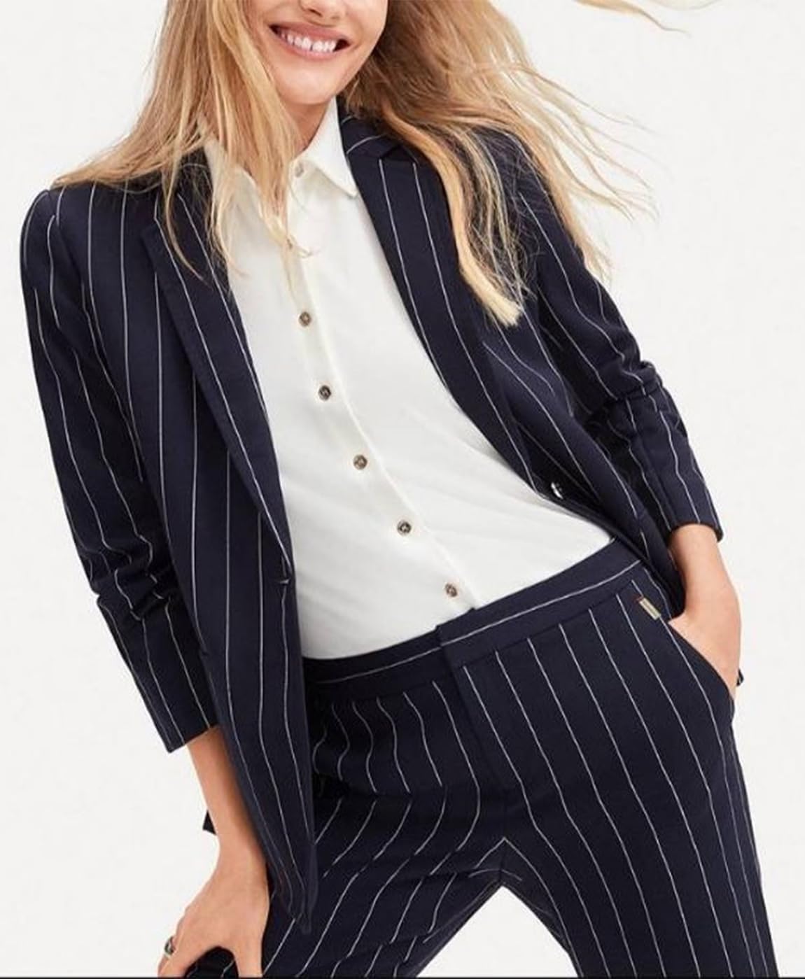 Women's Stripe Suit Two Pieces Set One Button Jacket and Pants for Business Daily Uniform