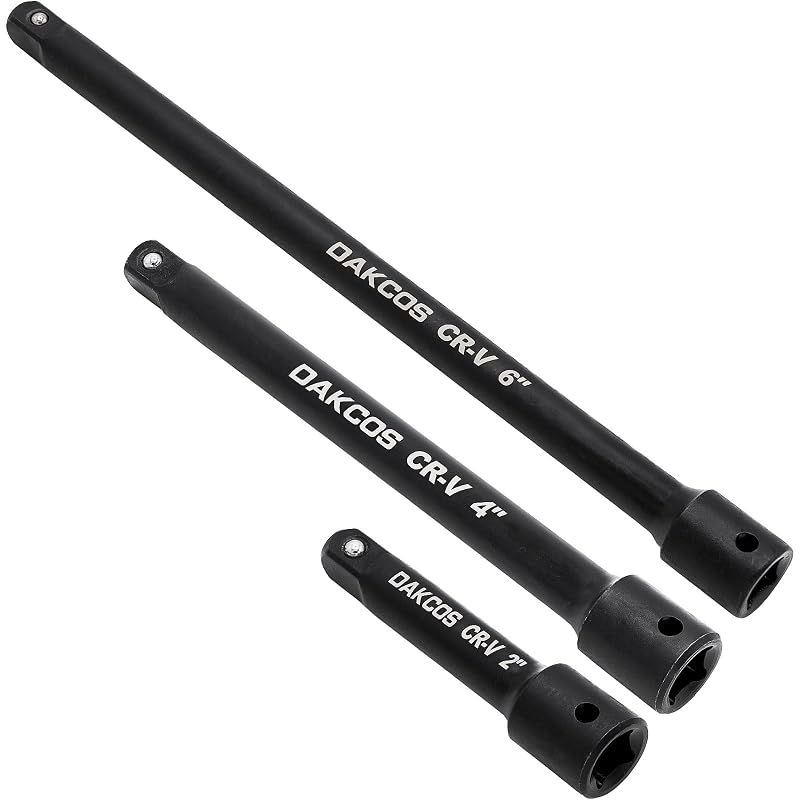 Jogo de barras de extensão para soquetes de impacto DAKCOS, acionamento de 6,35 mm (1/4 pol.), 5,1 cm, 10,2 cm e 15,2 cm, 3 peças