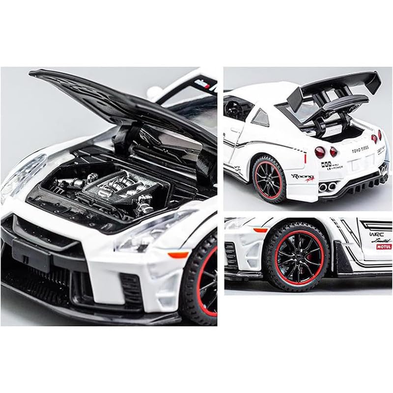 Image of Kids Model 1:32 Nessan R35 Die Cast Metal Car Pull Back Action Opening Doors with Realistic Engine Sound Lights Toy Car Gift for Boys - Multi