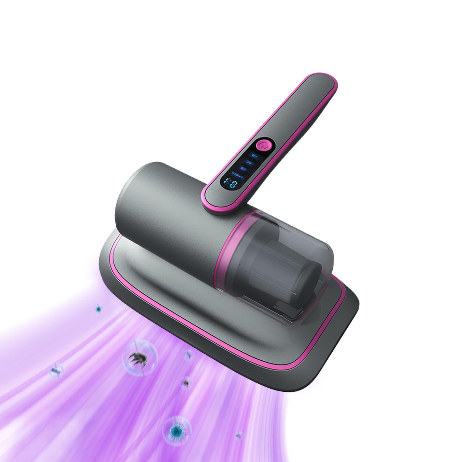 Aspirateur Anti-Acariens Portatif pour Matelas, 12Kpa Sans Fil, Détecteur de Poussière avec Lumière UV-C 2 Vitesses Réglables (Violet)