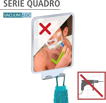 Wenko Quadro Wall Mirror with Vacuum-Loc ABS Silver 14 x 8 x 19.5 cm