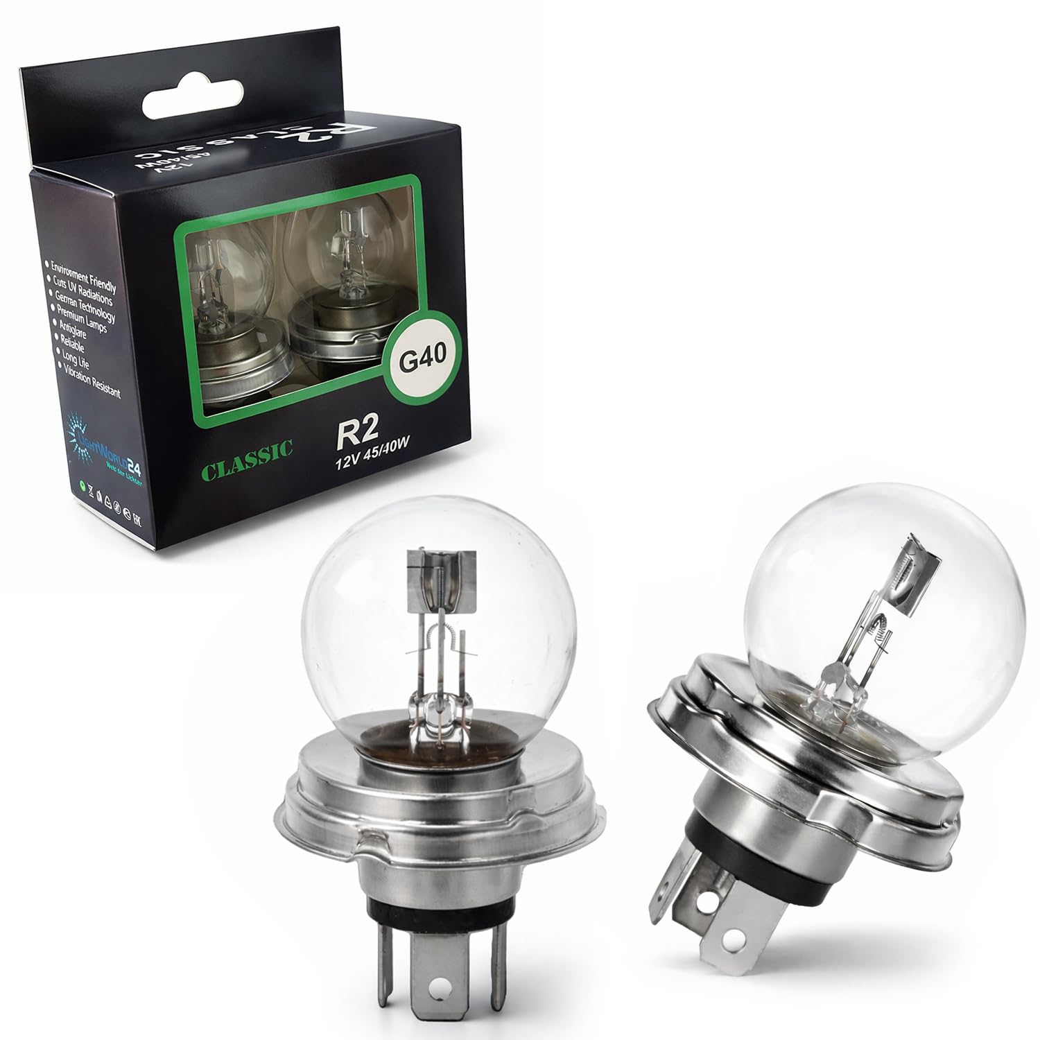LIGHTWORLD24 2 x Bilux 12v 45/40w Birnen P45t R2 G40 Motorrad Roller AUTO Halogen LAMPE GLÜHLAMPE SCHEINWERFER