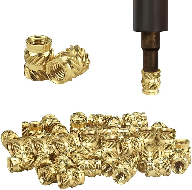 STCRERAG 50 Pcs Thread Insert M3 Thread Knurled Brass Nut Female Thread Brass Heat Set Insert Nuts Embedment Nut Threaded Bushings Press nut by Heat or Ultrasound for Plastic Parts,3D Pressure Parts
