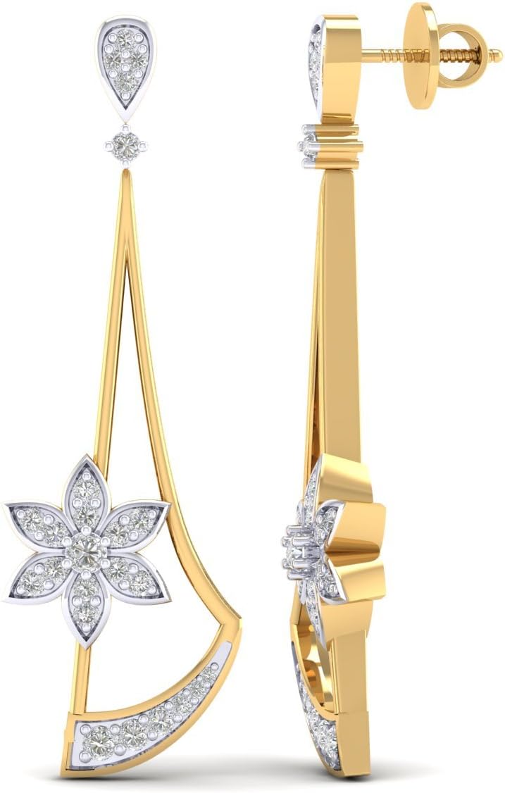 14K Yellow Gold Plated Round AAA Cubic Zirconia Flower Drop Dangle Stud Earrings
