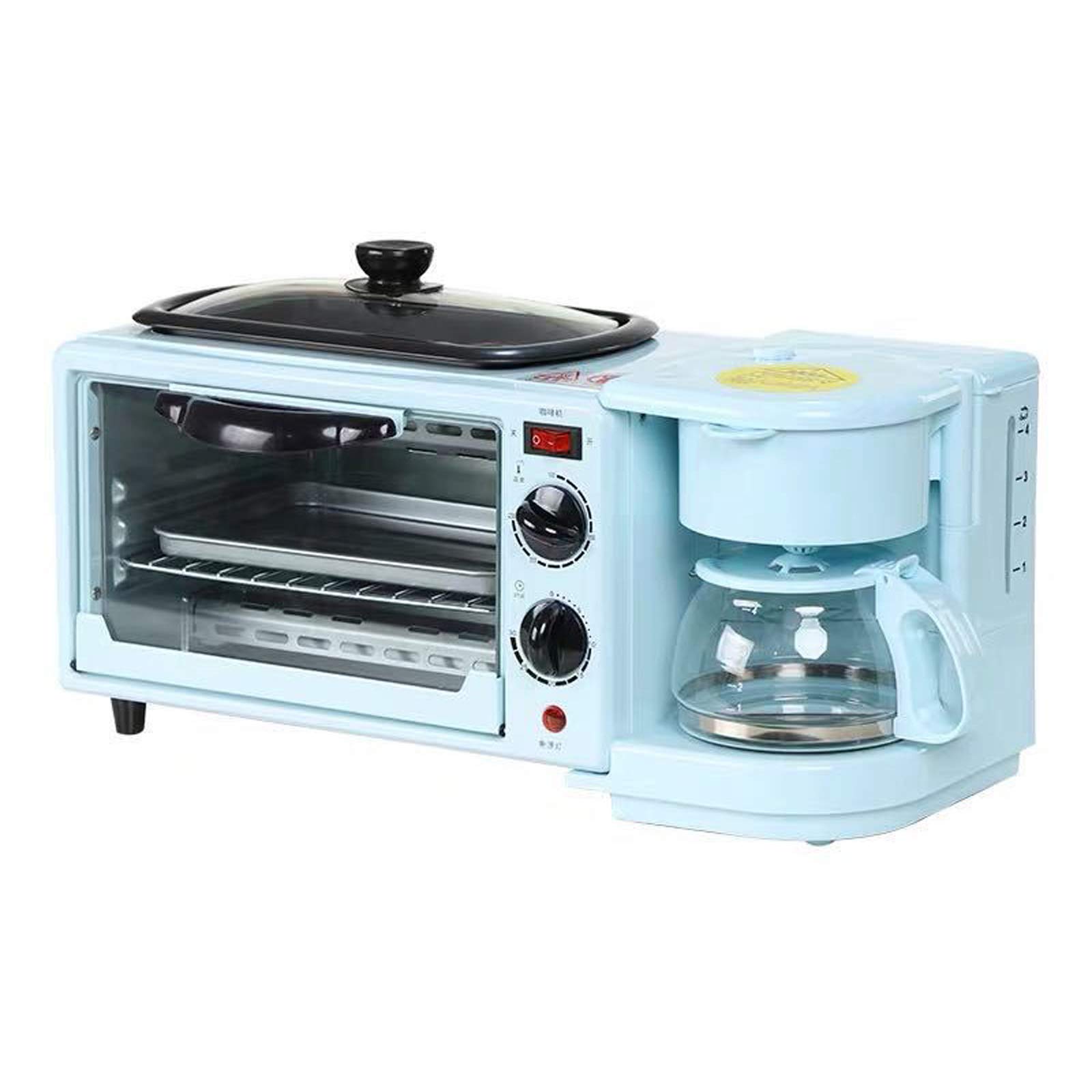 Aserzenith Blue Breakfast Maker Station - 3 In 1 Multifunction Machine With Toaster Oven, Frying Pan, And Egg Sandwich Maker For Convenient Morning Meals