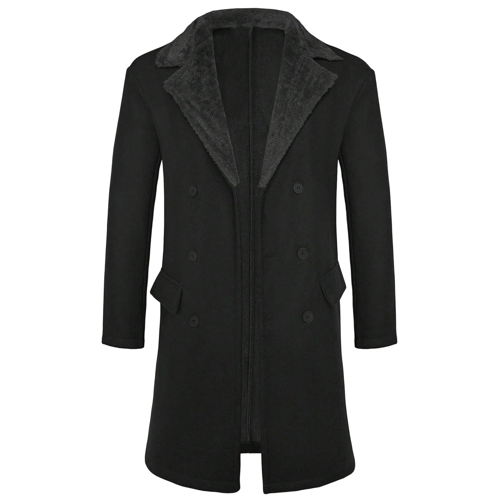 Trench - Giacca a vento da uomo, doppiopetto, in pile, foderata, con colletto rovesciato, per le mezze stagioni, in peluche, per autunno e inverno, termico, lungo