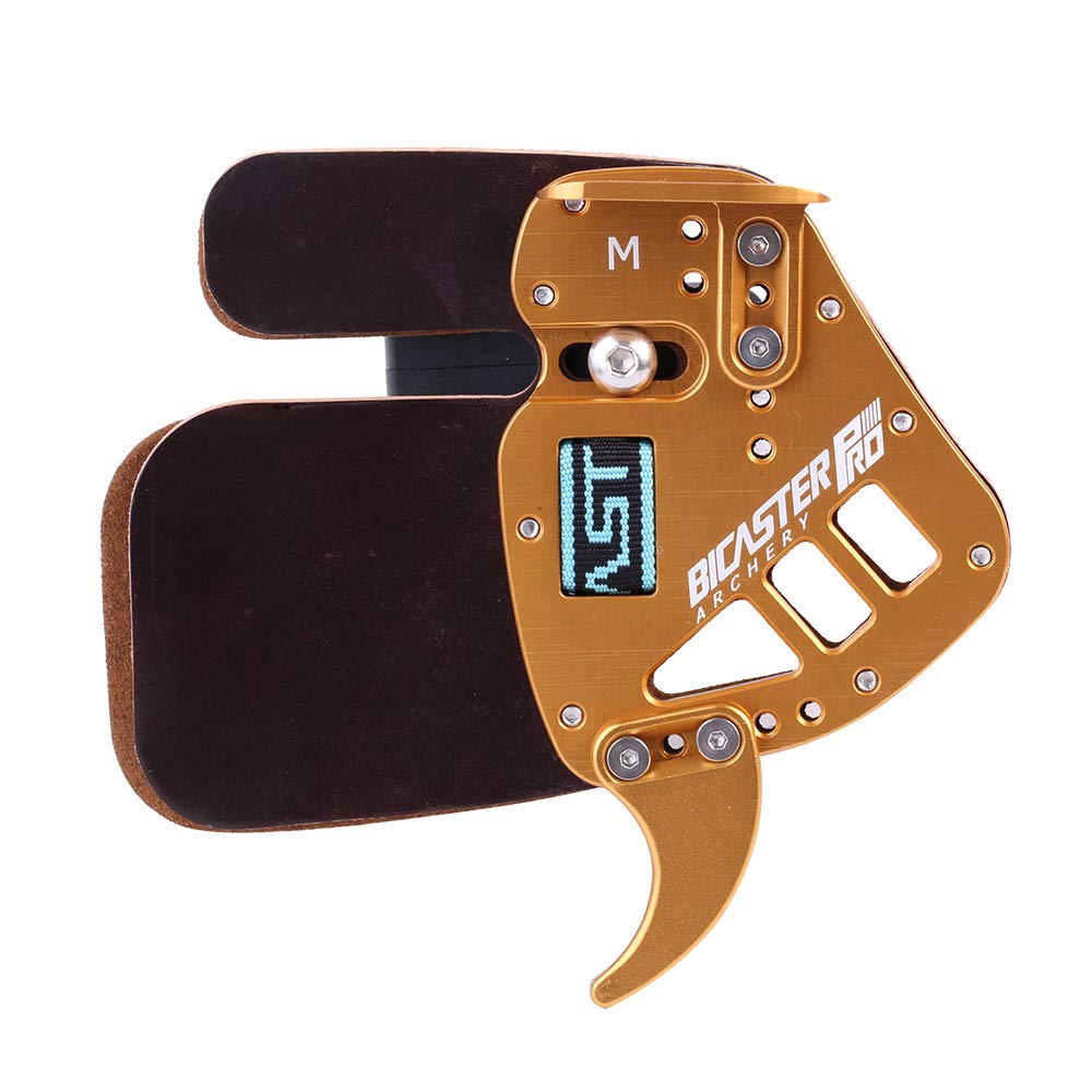 BICASTER Archery Finger Tabs Horween Cordovan Leather + Aluminum Finger Guards for Recurve Bows (Gold, Medium)