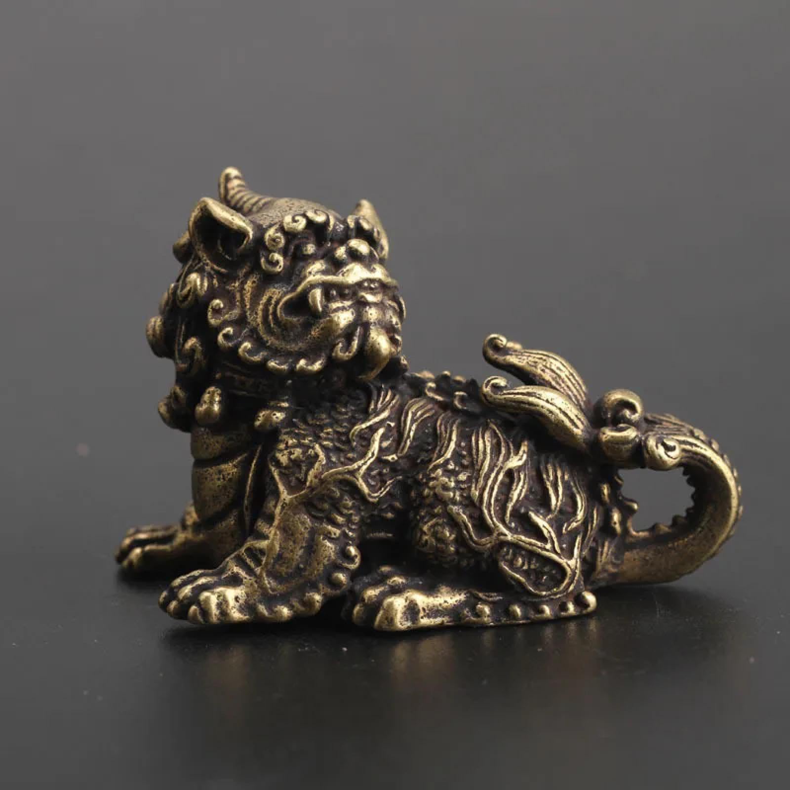 Mangousong Style 2 Brass Home Decor,4.6X3.3cm Antique Bronze Chinese Myth Beast Qi Lin Statue Miniature Figurines Desktop Ornaments Home Car Decorations Copper Crafts Decors