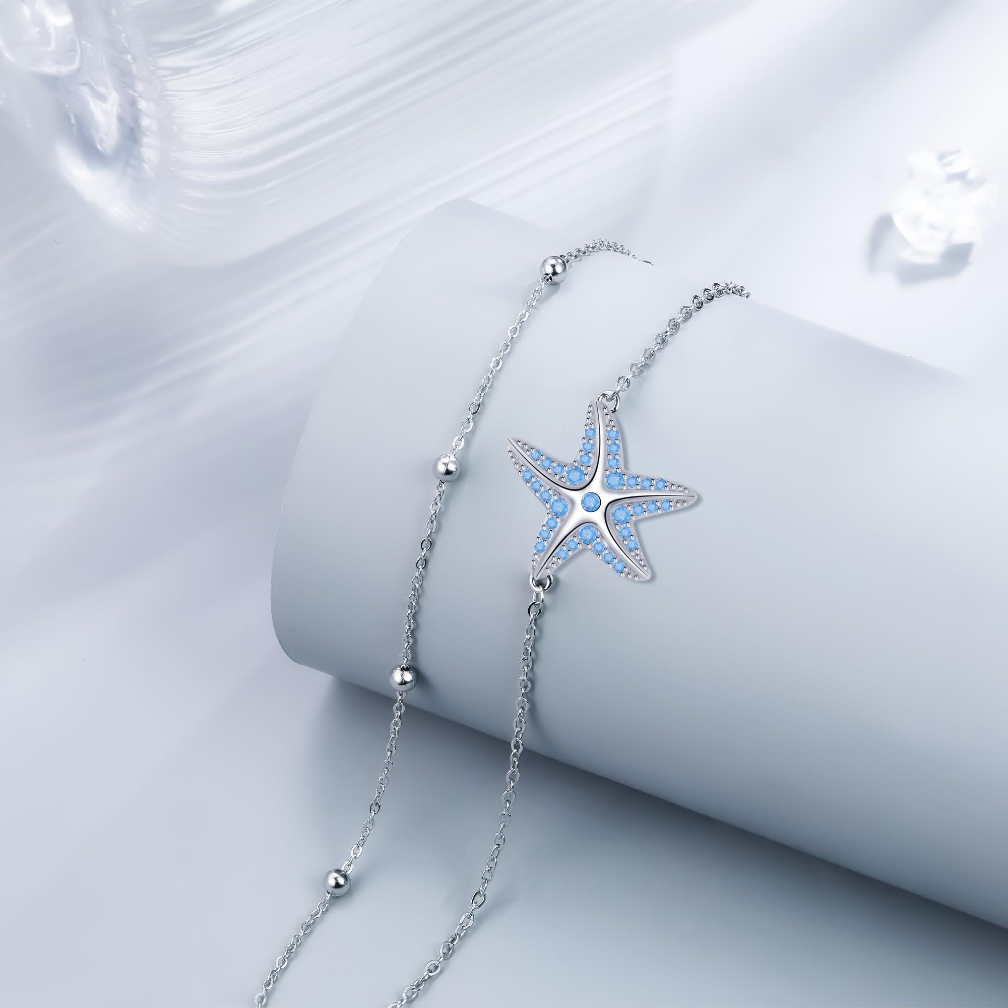 Tobillera Plata de Ley 925 para Mujer Tobillera Doble Cadena con Cuentas y Blanco/Rojo/Púrpura/Azul Circonita Verano Descalzo Playa Cadena de Pie