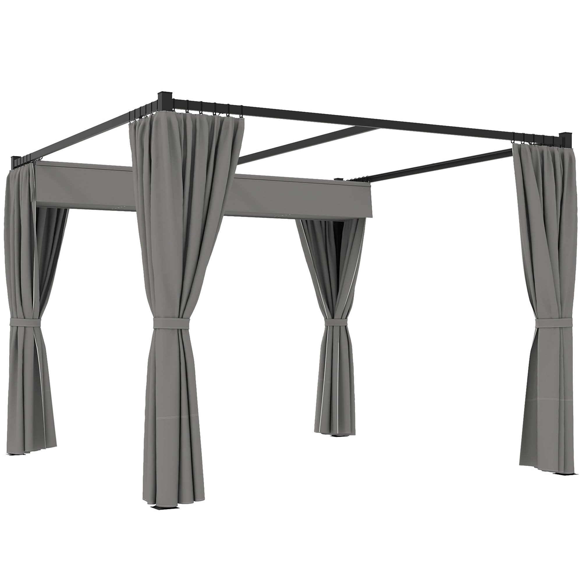 Outsunny Pergola Freistehend 3 x 3 m mit Schiebedach, four Seitenvände, hellgrau