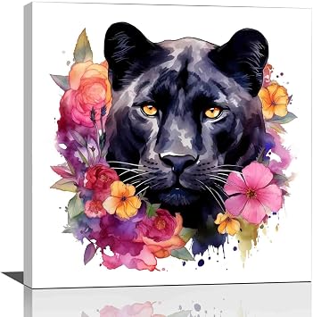 AeRosx panther watercolor painting print -watercolor painting wall art,nursery flower wall art,canvas art modern,12x12 inch-Ready to hang, white-1