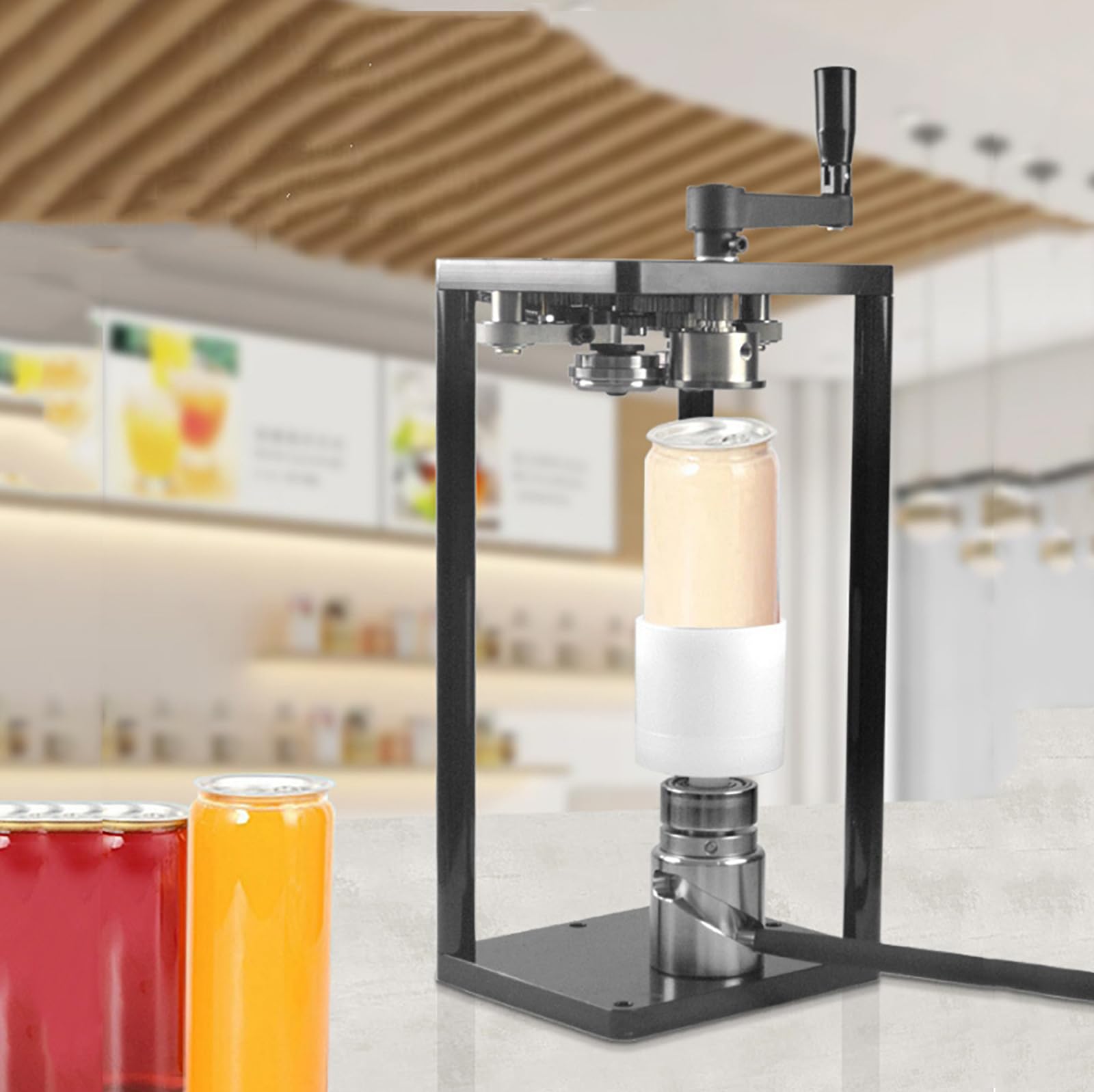 Máquina selladora de latas manual con base fija para envases de 55 mm en cocinas