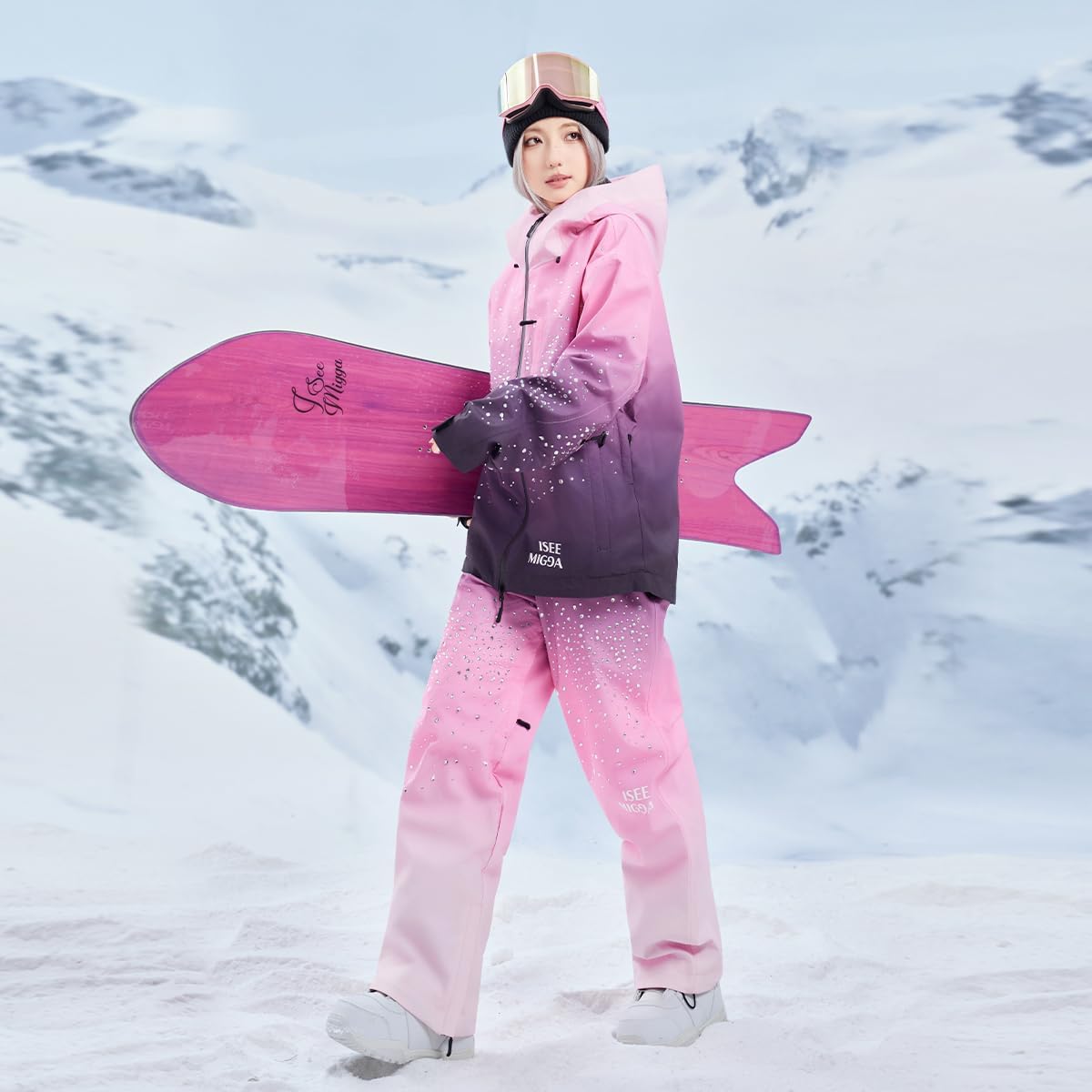 Women's Baggy Ski Jacket and Pants Set Waterproof Windproof Snowboard Suit with Hooded Coat Winter Sports