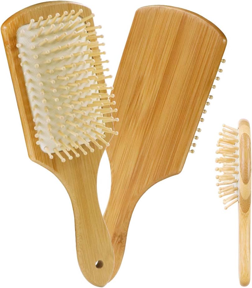 Anyo Bamboo Bristle Detangling Hairbrush for Women Men and Kids, Reduce Frizz and Massage Scalp,Natural Wooden Bamboo Hair Brush + Free Mini Companion Travel Brush