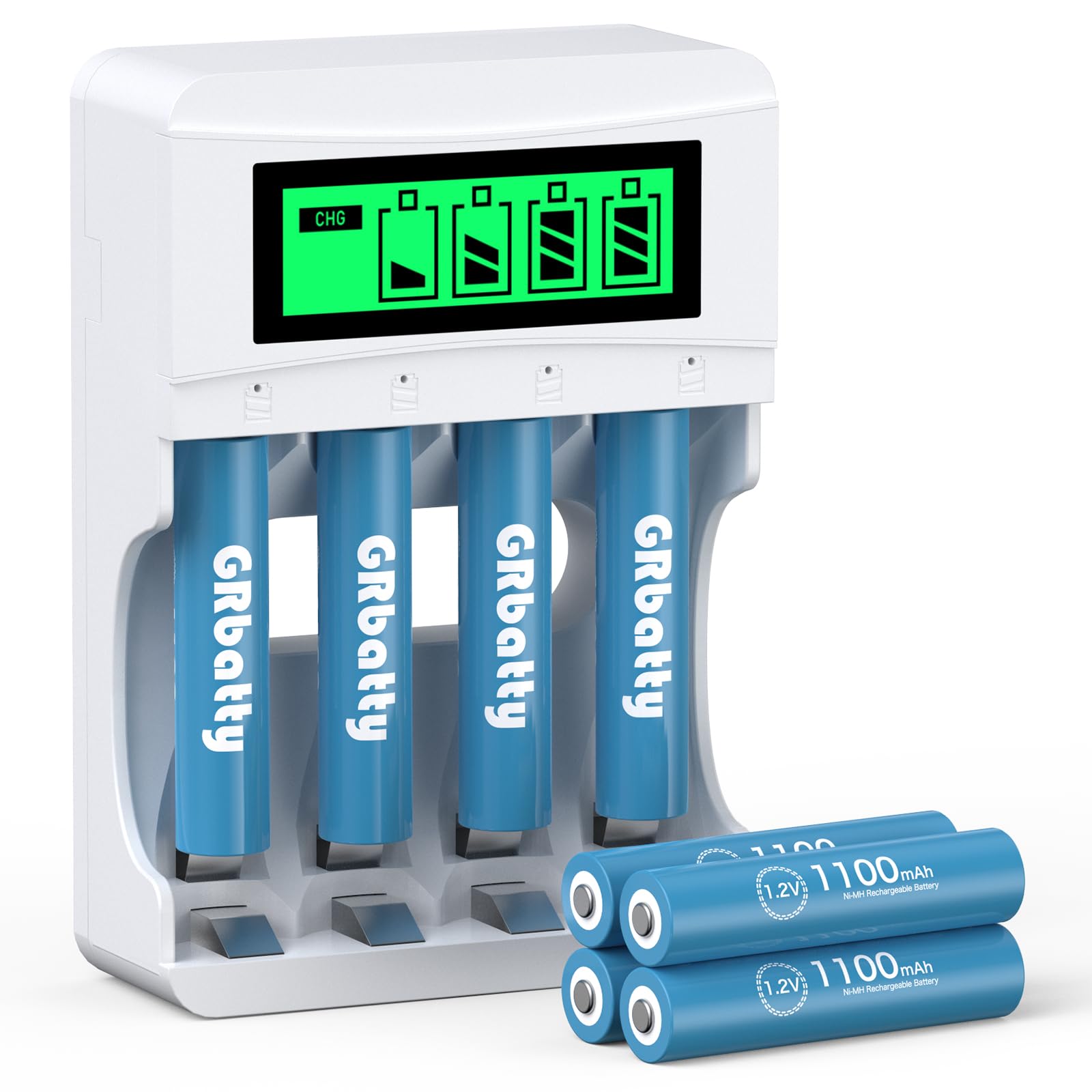 Batterie Ricaricabili AAA NiMH 1100mAh 1.2V Confezione da 8 con Caricatore LCD