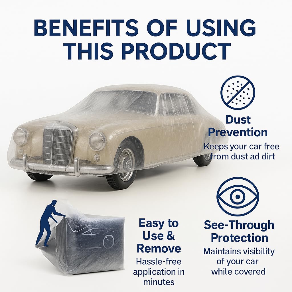 Universal Disposable Car Cover Waterproof Clear Plastic Indoor Garage Fits Sedan SUV Truck up to 12x22 Feet — view 2