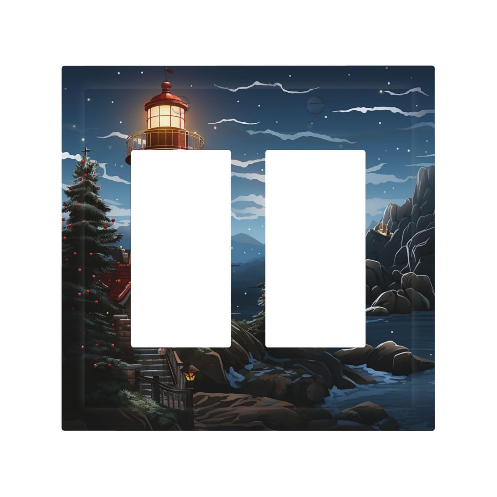 2-Gang Decorator Wall Plate Santa Claus Lighthouse Light Switch Cover Double Toggle Receptacle Wall Plate Mid Size 4.9" x 5" Wallplate Unbreakable Polycarbonate Outlet Faceplates Covers
