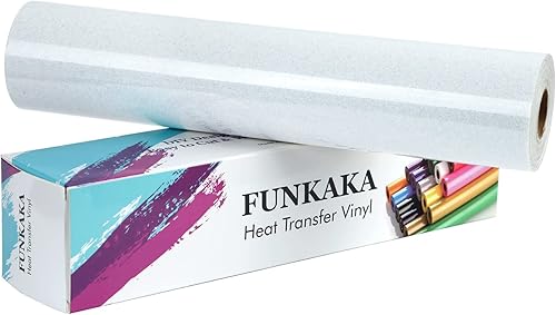 Miniatura 1 de FUNKAKA - Vinilo HTV con purpurina de 12 x 25 pies, rollos de vinilo de transferencia de calor blanco con purpurina, vinilo para planchar blanco