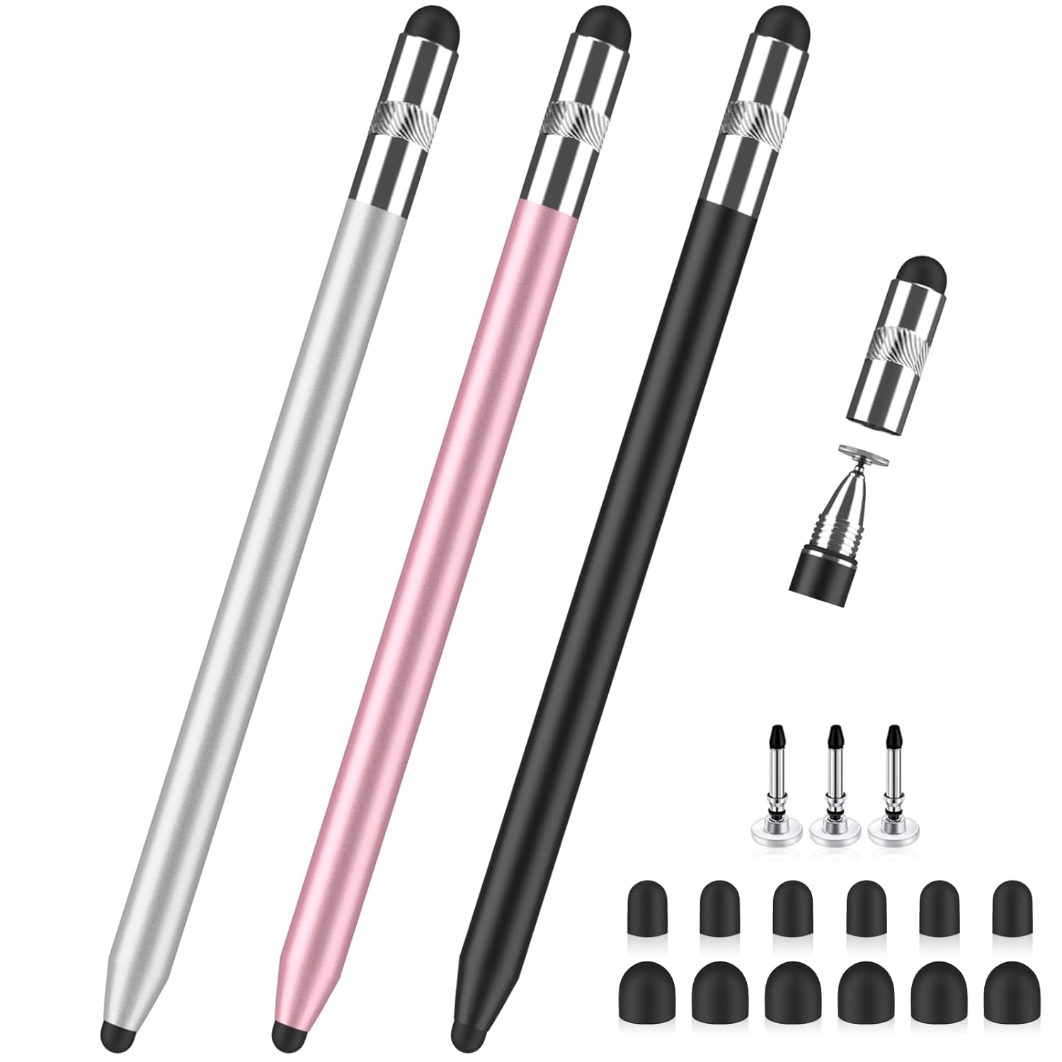 Stylus Pen for Touchscreen, Styluslink 3in1 Universal Stylus Pen for ipad iPhone Apple Android Phone Samsung Tablets Chromebook Laptop iPad Stylus Pencil for All Touch Screens (Pink/Silvery/Black)