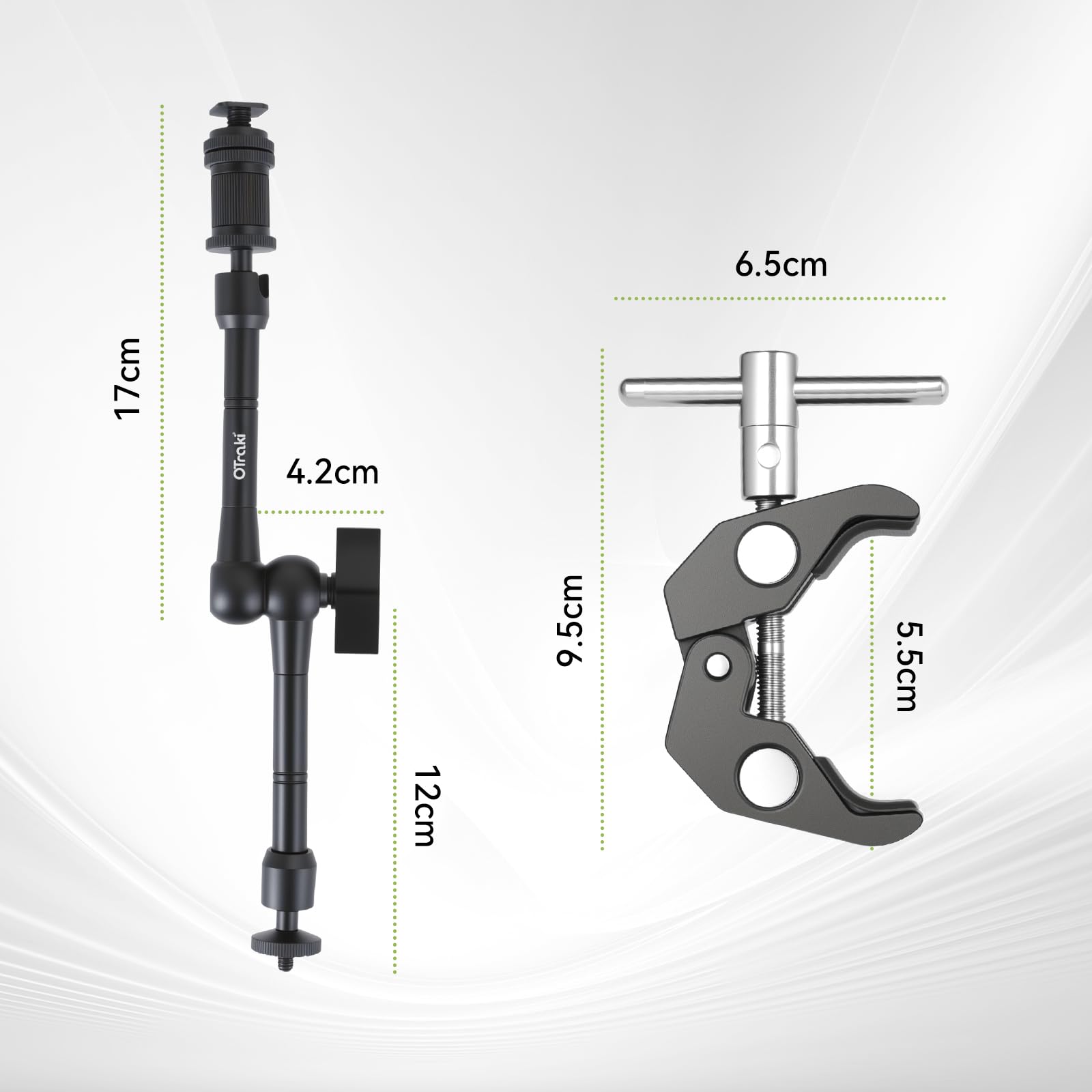 OTraki 11 Zoll Verstellbarer magischer Arm mit Superklemme,Cold Shoe, 1/4" Gewinde, Handy/Action Cam Halterung Adapter,Monitor Halterung mit Kaltschuhhalterung für Blitz/LED-Licht/Mikrofon/Monitor