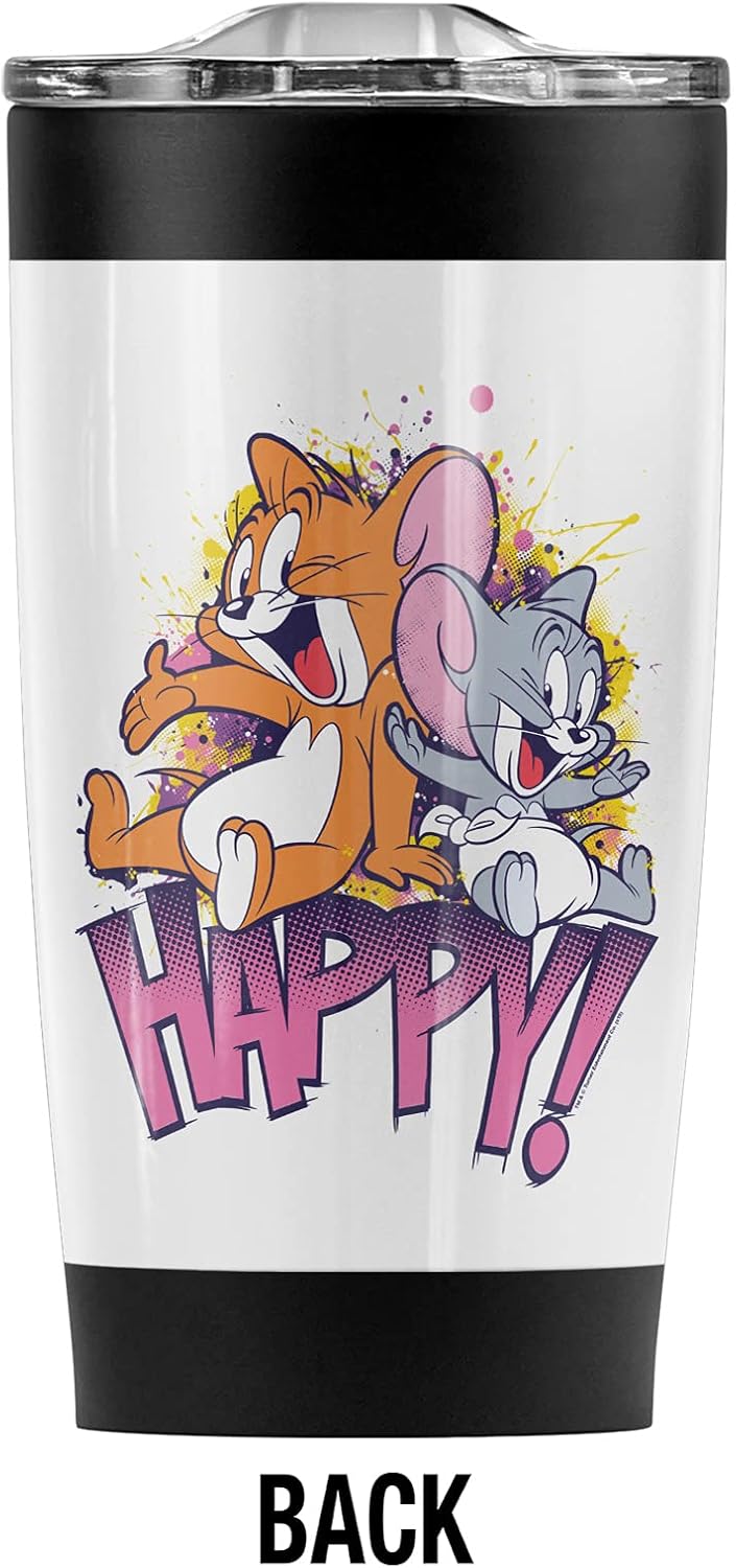 Tom and Jerry Jerry and Nibbles Happy! Stainless Steel Tumbler 20 oz Coffee Travel Mug/Cup, Vacuum Insulated & Double Wall with Leakproof Sliding Lid | Great for Hot Drinks and Cold Beverages