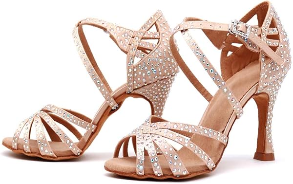 Sandali da Ballo da Donna Aperti in Punta con Cinturini Incrociati e Strass Ideali per Feste Matrimoni Balli Latini Moderni e Tango - 4