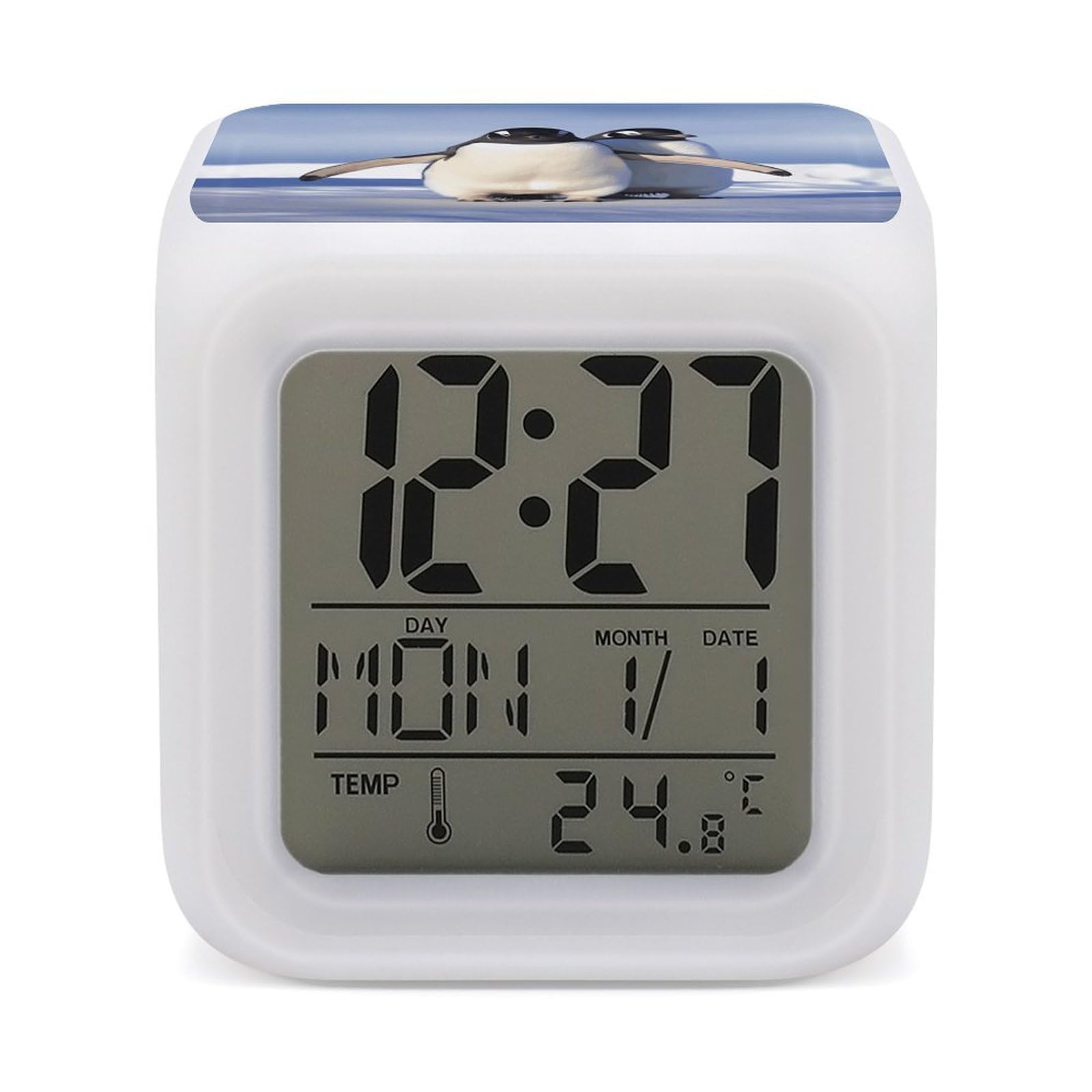 FekiLoot Cute Penguin Alarm Clock for Heavy Sleepers Wake Up Digital Clock with 7 Color Changing Night Light Super Loud Digital Alarm Clocks Small Machine Alarm Clocks