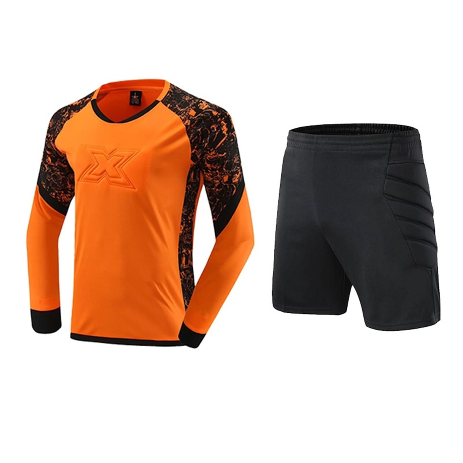 Maglie da calcio for ragazzi Professionista Maglia da calcio da portiere, Maglie da portiere, Tuta da calcio for ragazzi e bambini, Pantaloncini da portiere for adulti con protezione(Orange,L)